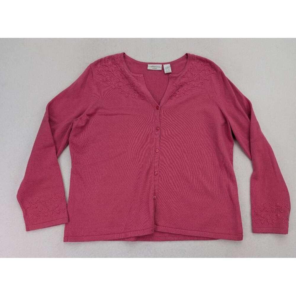 Design Assets Women's Cardigan Sweater Size 1X Pink Embroidered